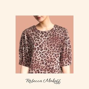Rebecca  Minkoff Devin Leopard-Print Puff-Sleeve Top